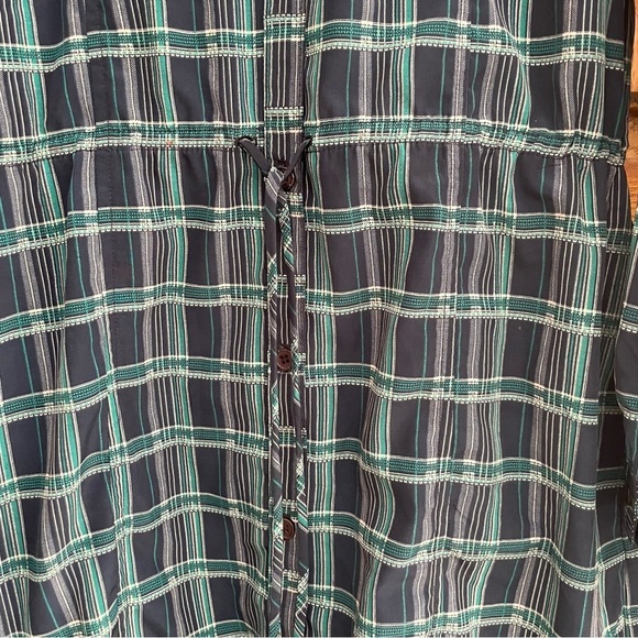 Marabelle Blue Green Plaid Cinch Waist Shirt Dress - Picture 5 of 10